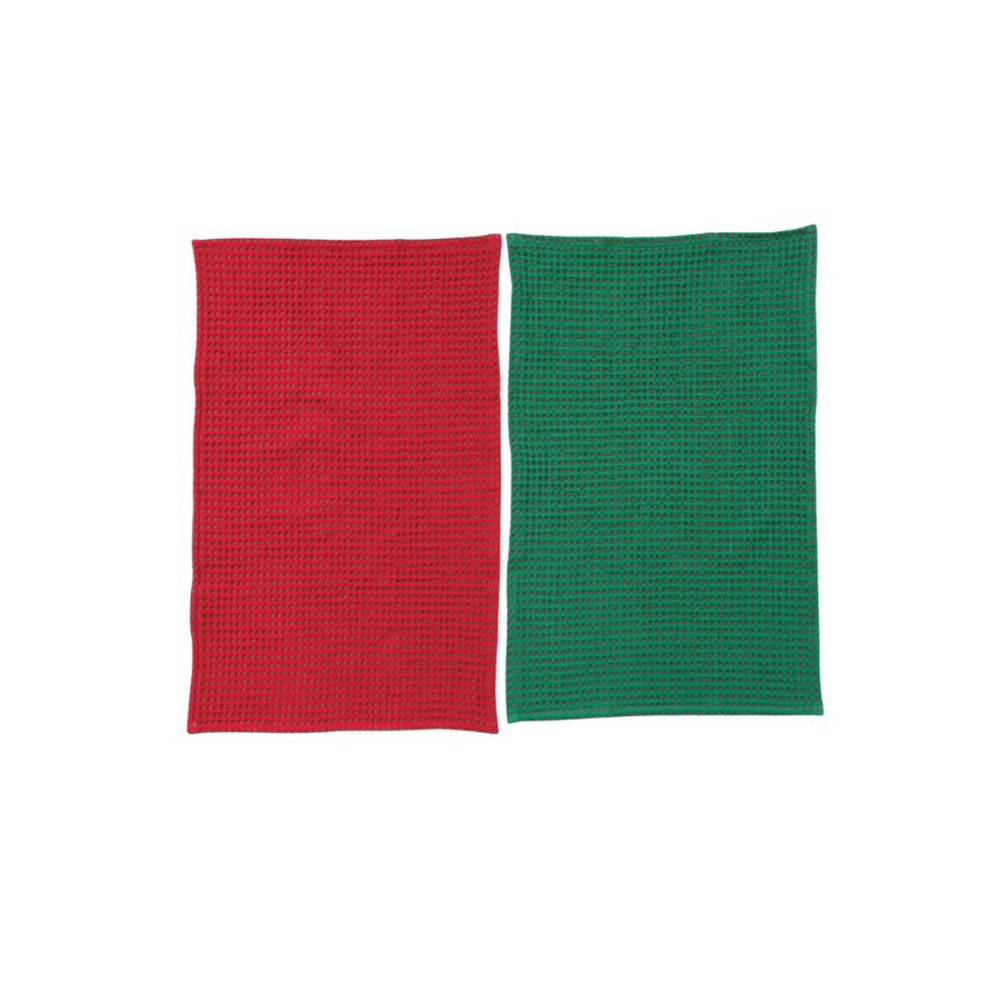 Waffle Weave Towel Set, Red & Green