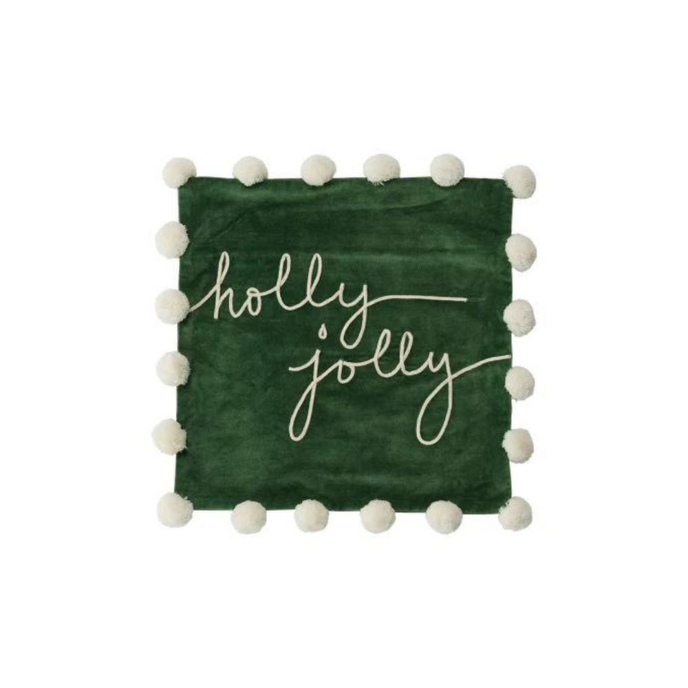 Holly Jolly with Pom Trim Pillow Case
