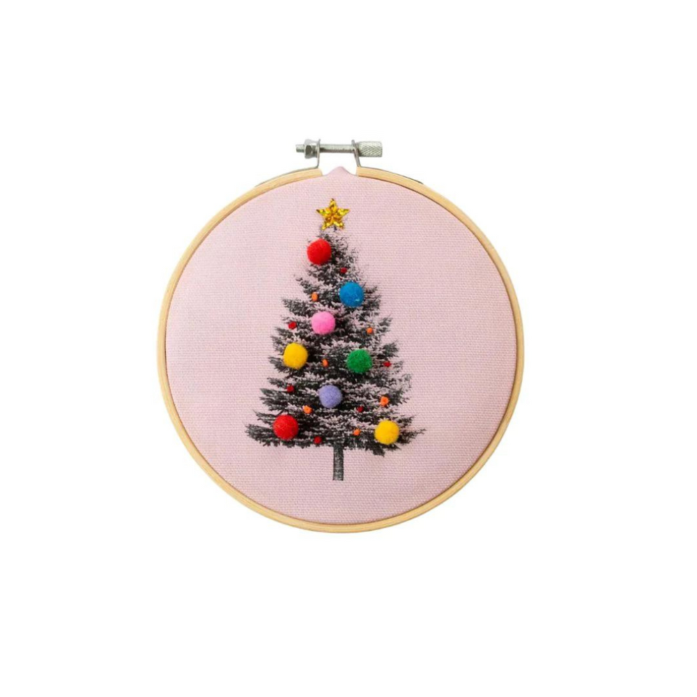 Pink Christmas Tree Hoop Embroidery Kit