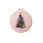 Pink Christmas Tree Hoop Embroidery Kit