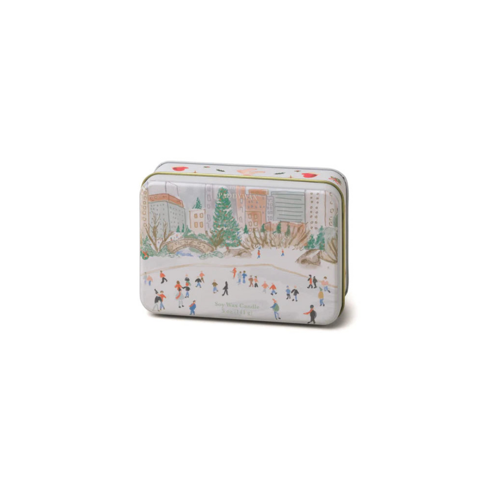 
            
                Load image into Gallery viewer, Holiday Tin with Ice Skating Scene-Mistletoe &amp;amp; Mint Candle
            
        