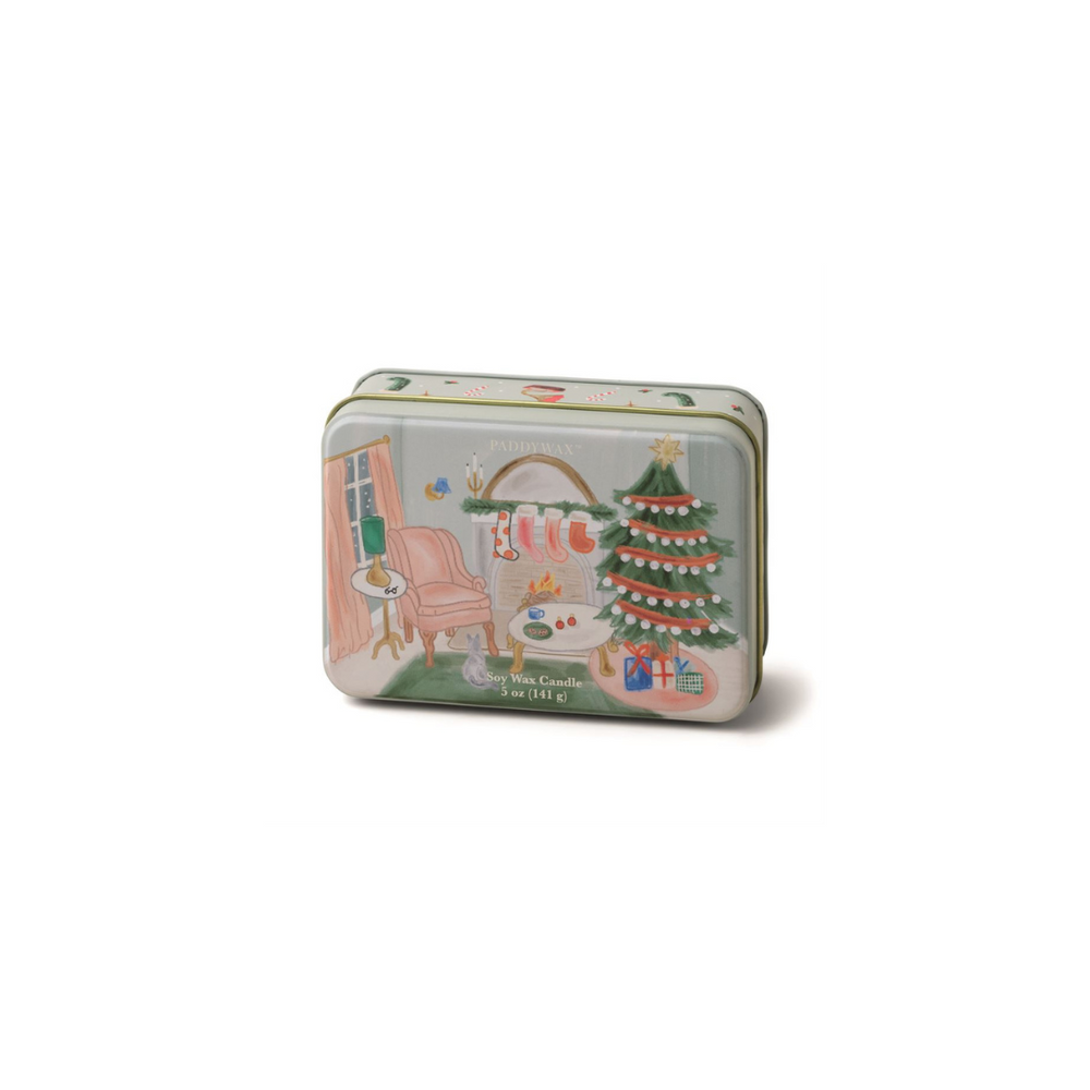Holiday Tin with Living Room Scene- Persimmon & Chestnut Candle