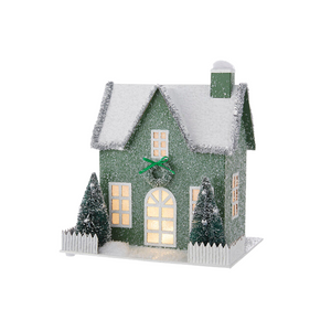 9.25" Green Lighted Paper House