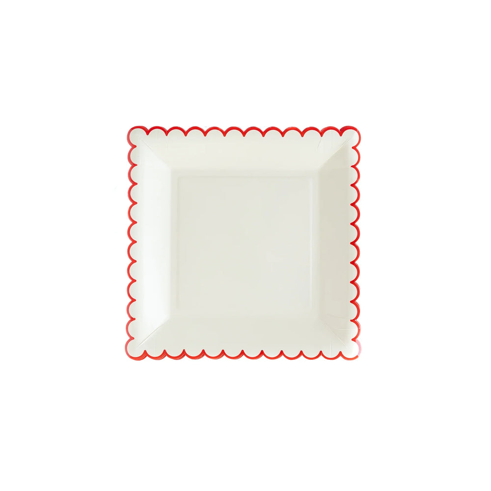 White / Red Scallop 9" Plate
