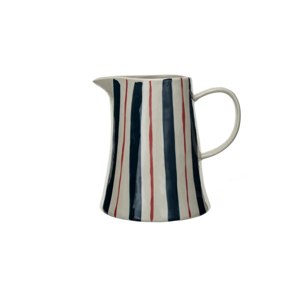 2 Qt. Hand Painted Striped Pitcher