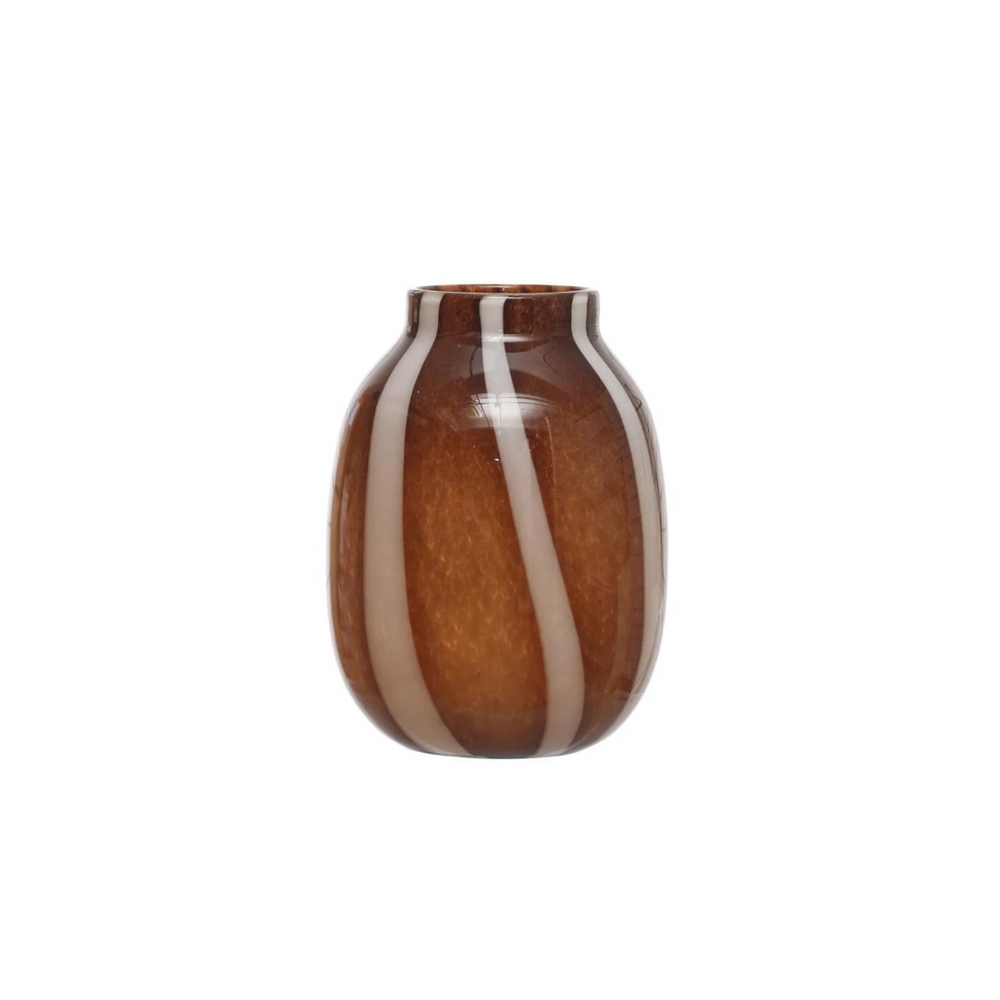 Brown & White Glass Vase with Stripes