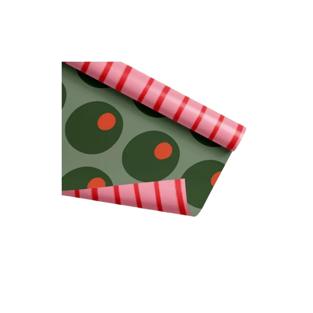 Olive Pattern/Rd+Pk Stripe Gift Wrap Sheets