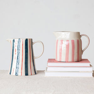 Hand Painted Striped Pitcher