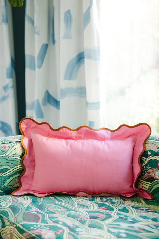 Light Pink & Rust Darcy Linen Lumbar Pillow