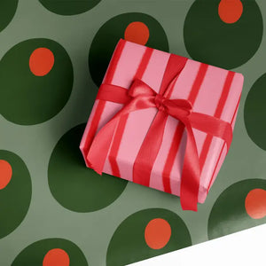 
            
                Load image into Gallery viewer, Olive Pattern/Rd+Pk Stripe Gift Wrap Sheets
            
        
