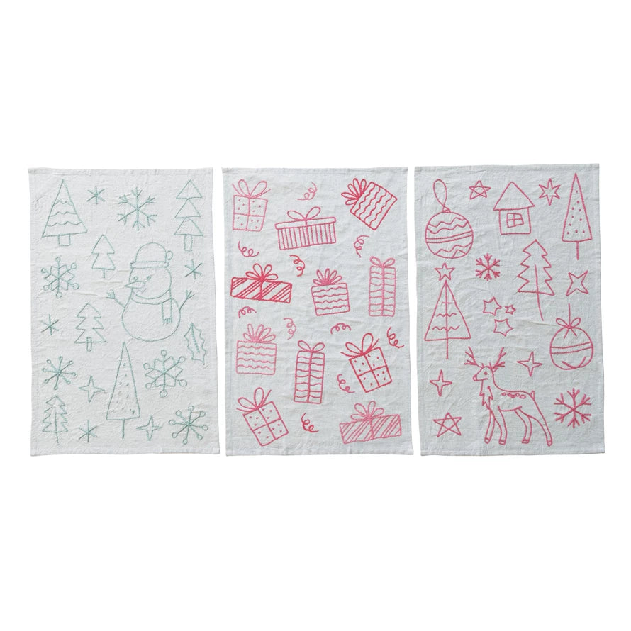 Embroidered Holiday Tea Towel