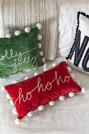 
            
                Load image into Gallery viewer, Ho Ho Ho with Pom Trim Pillow Case
            
        