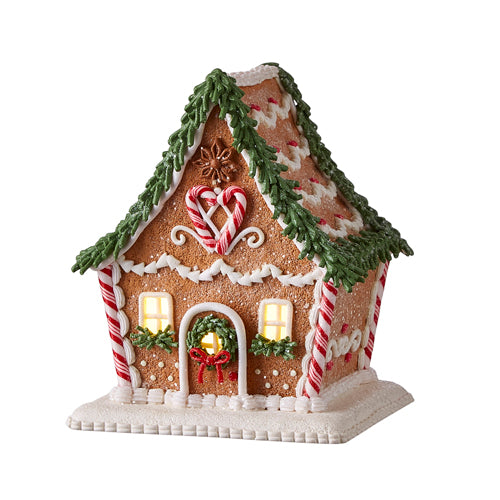 Small Green Garland Lighted Gingerbread House
