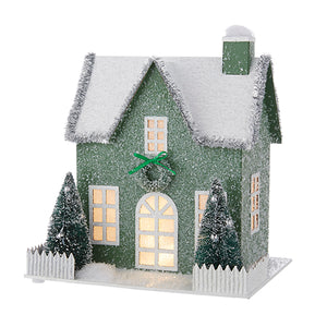 9.25" Green Lighted Paper House