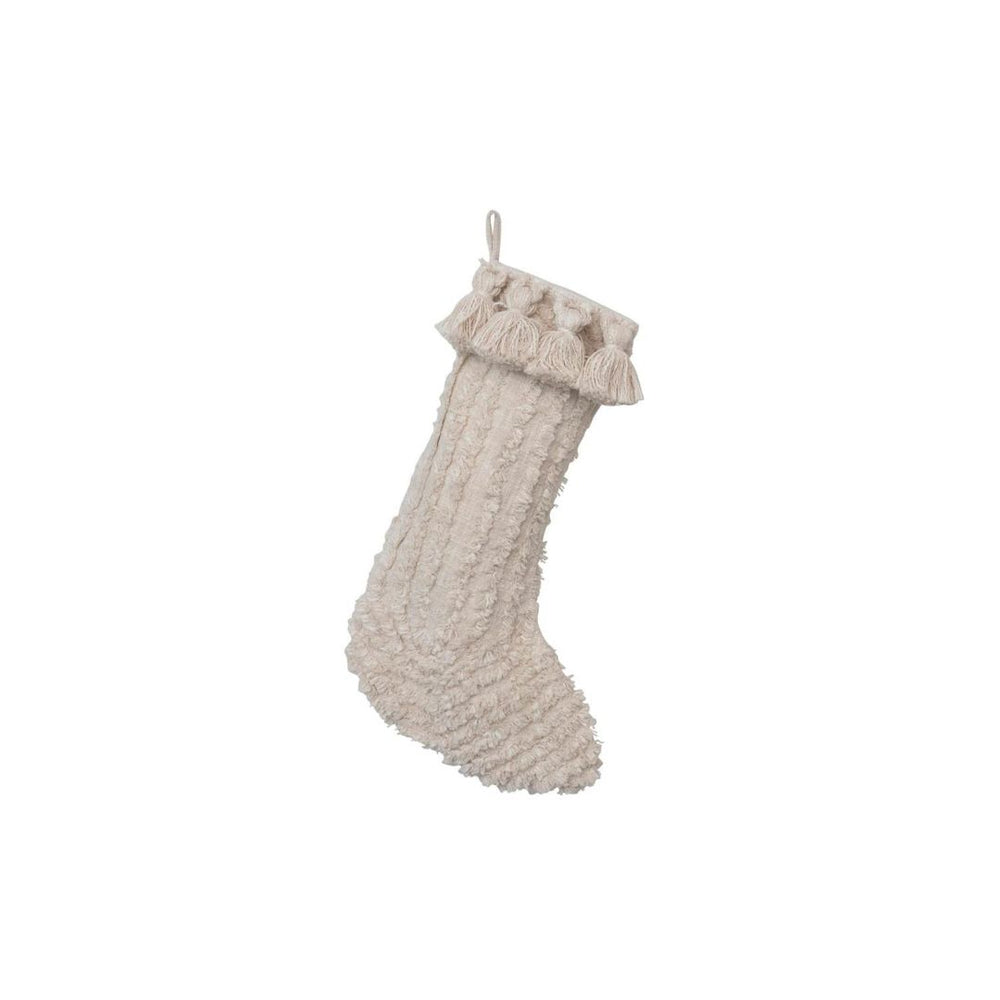 Tufting & Tassels Cream Knit Stocking