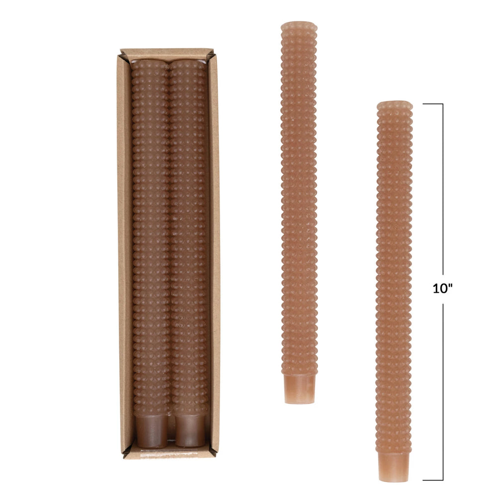 Brown Hobnail Taper Candles, Set of 2