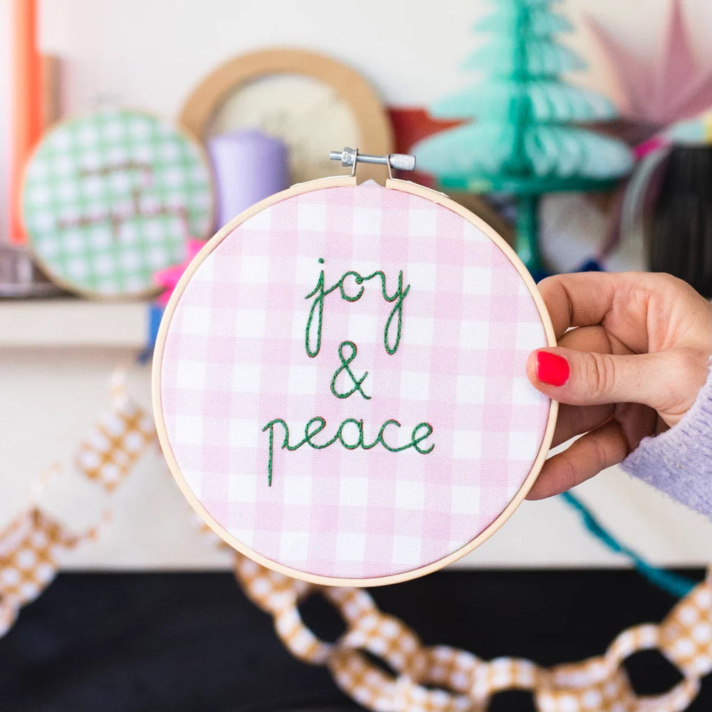 Gingham Joy and Peace Embroidery Kit